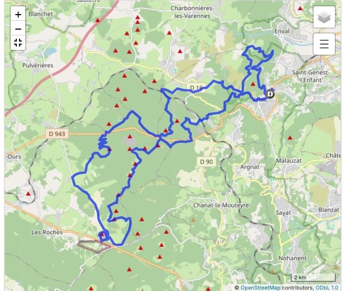 Carte du tracé complet du Marathon Volcanique, 48 km