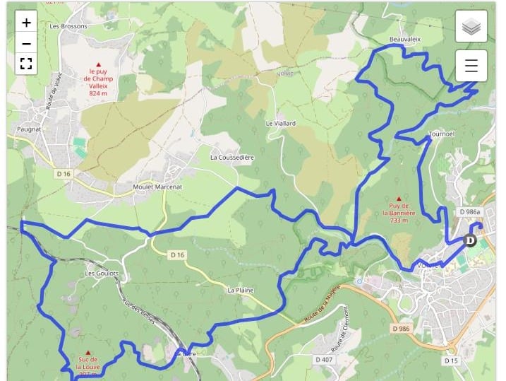 Carte du parcours Riom Limagne et Volcans, trail de 27 km au départ du Volcan de Lemptégy