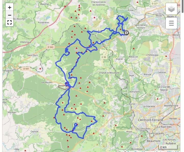 Carte du tracé complet de l'Ultra Volcanique, 77 km