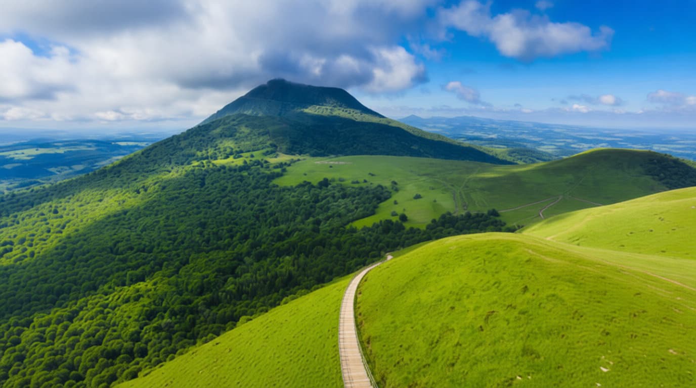 sentier sur les pentes verdoyantes dun volcan